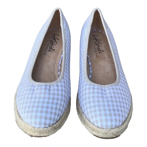 LifeStride Expadrille Wedge Heels Cork Closed Toe Canvas‎ Beige Size 9W. - Picture 11 of 13